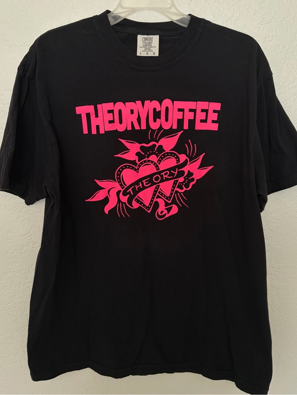 THEORY COFFEE Comfort Colors Black & Hot Pink Hearts Graphic Tee